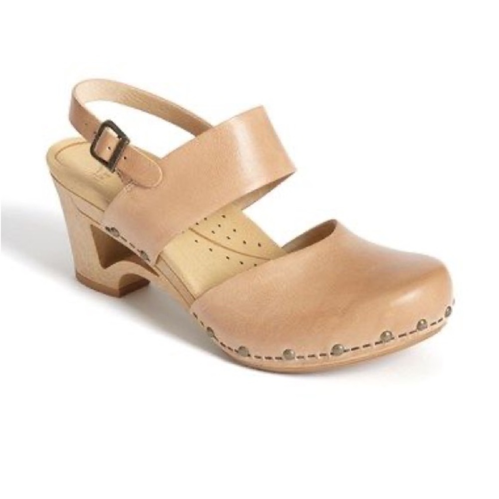 Dansko Thea Beige Leather Studded Minimalist Slingback Clog, 39